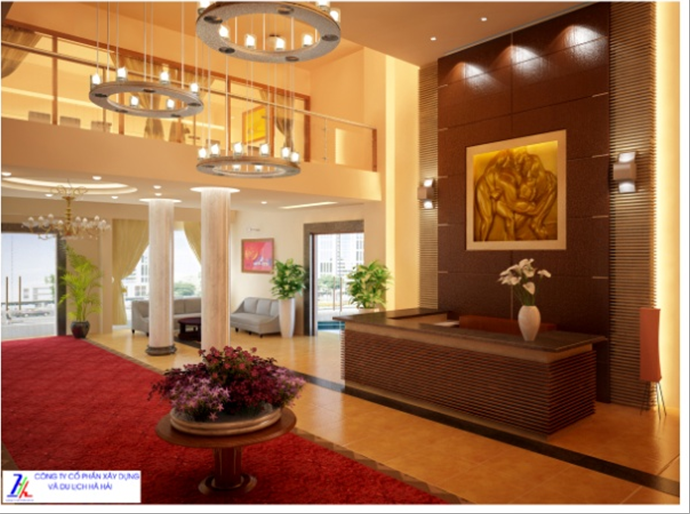 Nội thất sảnh chính Khách sạn Hà Hải- Khu trung tâm dịch vụ TDTT- Khu Đô thị sinh thái Hà Hải, thành phố Hải Dương
